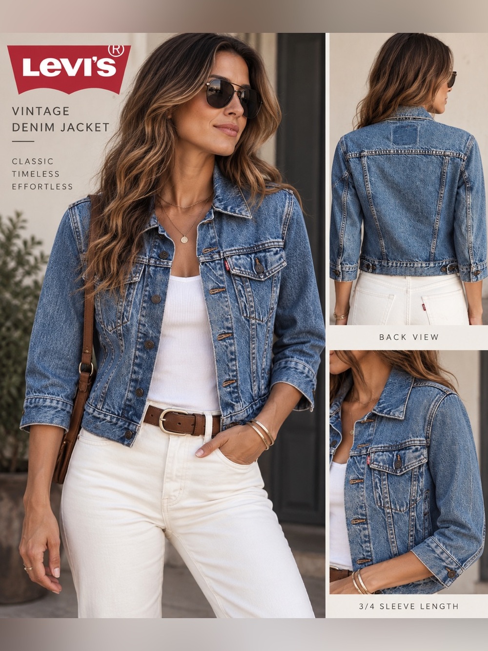 Vintage Leviâs Denim Jacket 3/4 Sleeve Medium Wash Trucker Jean Jacket S